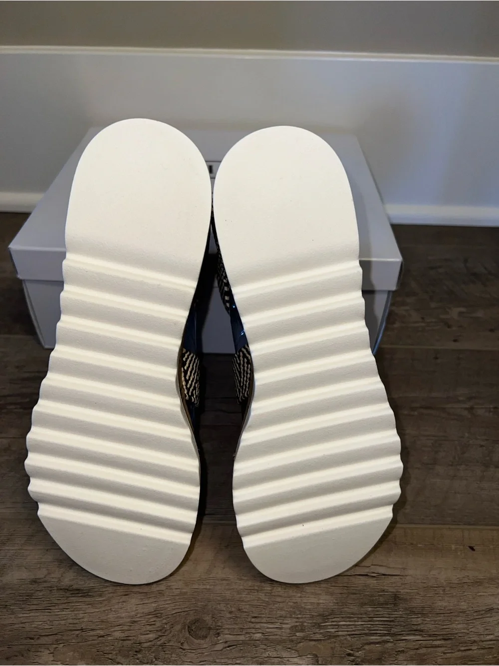 Steve Madden Black & Cream Striped Wedge Sandals